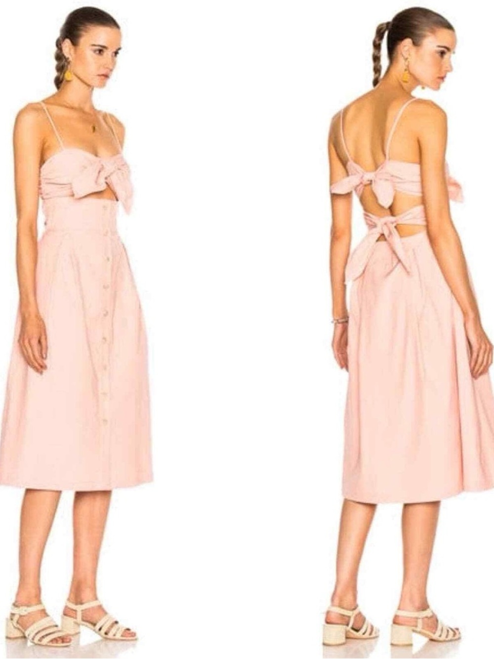 Sea New York Blush Pink Midi Dress with Front Buttons and Back Tie